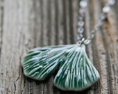 Green Porcelain Ginkgo Leaf Necklace - ON SALE
