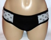 SALE Black and Gray Skull and Crossbones Knit Boycut Panties Medium Handmade