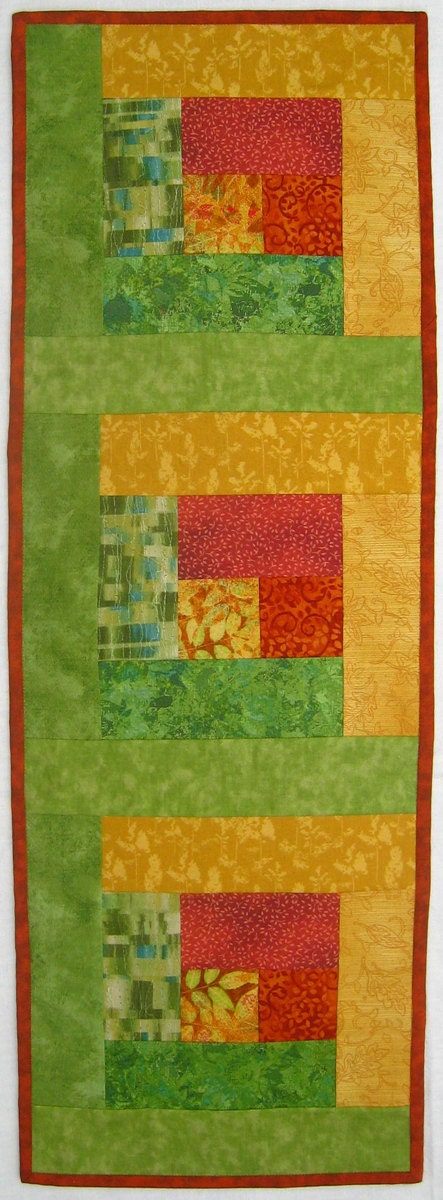 Autumn Leaves Red Orange Yellow Green Wallhanging or Half size Tablerunner