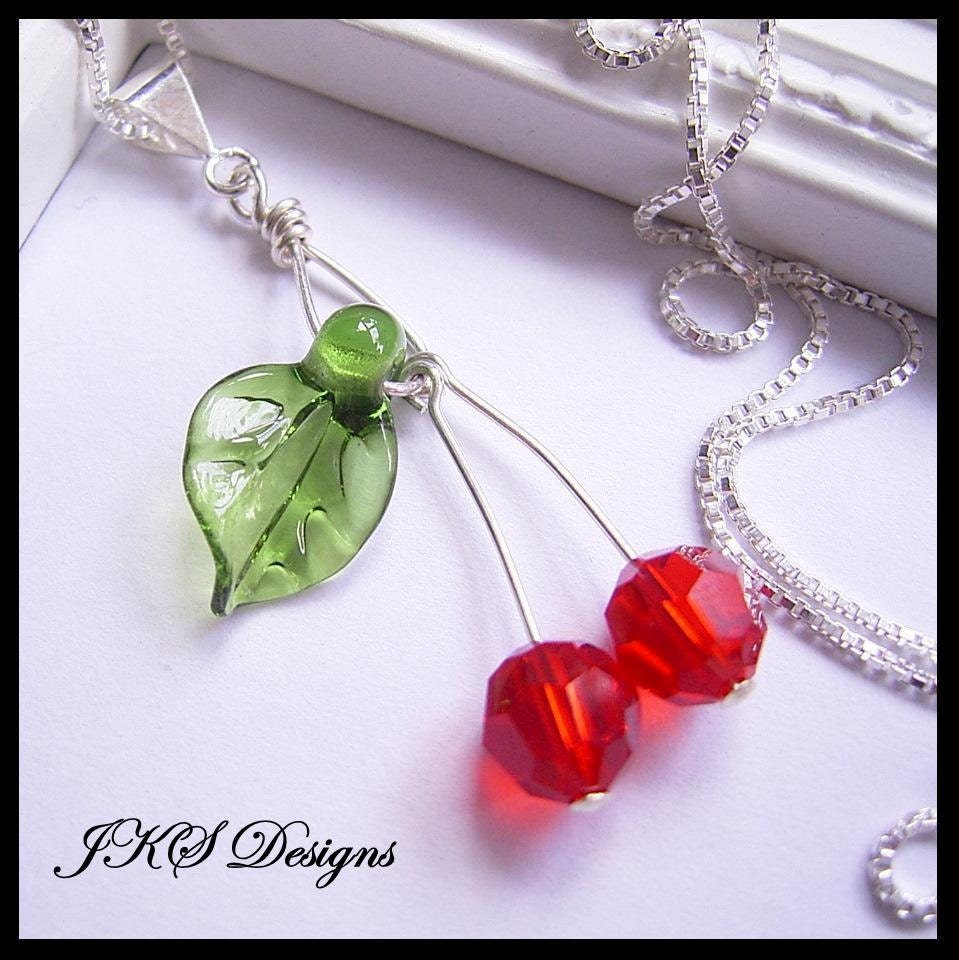 Cherry Necklace on Cherry Necklace  Red Cherry Pendant  Fruit Necklace  Rockabilly