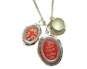 Britannia Union Jack and Tea Cup Keep Calm Carry On Locket Charm Necklace from Hoolala