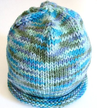 BABY Hand Knit Hat Roll Brim - Spring Brook Soft - Winter Beanie - boy or girl