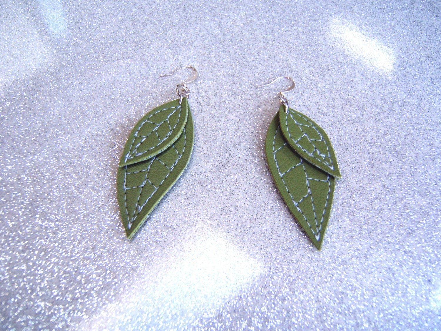 Green Vinyl Leaf Earrings