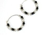 Black and White Sterling Silver Hoop Earrings
