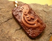 Fathers Day Kokopelli Pendant Southwestern Mens Womens Jewelry - brown, copper - handmade polymer clay