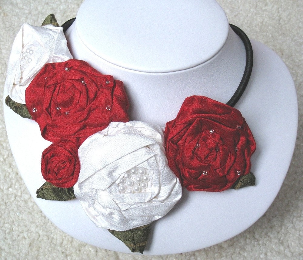 Snow White and Rose Red Fabric Bib Necklace
