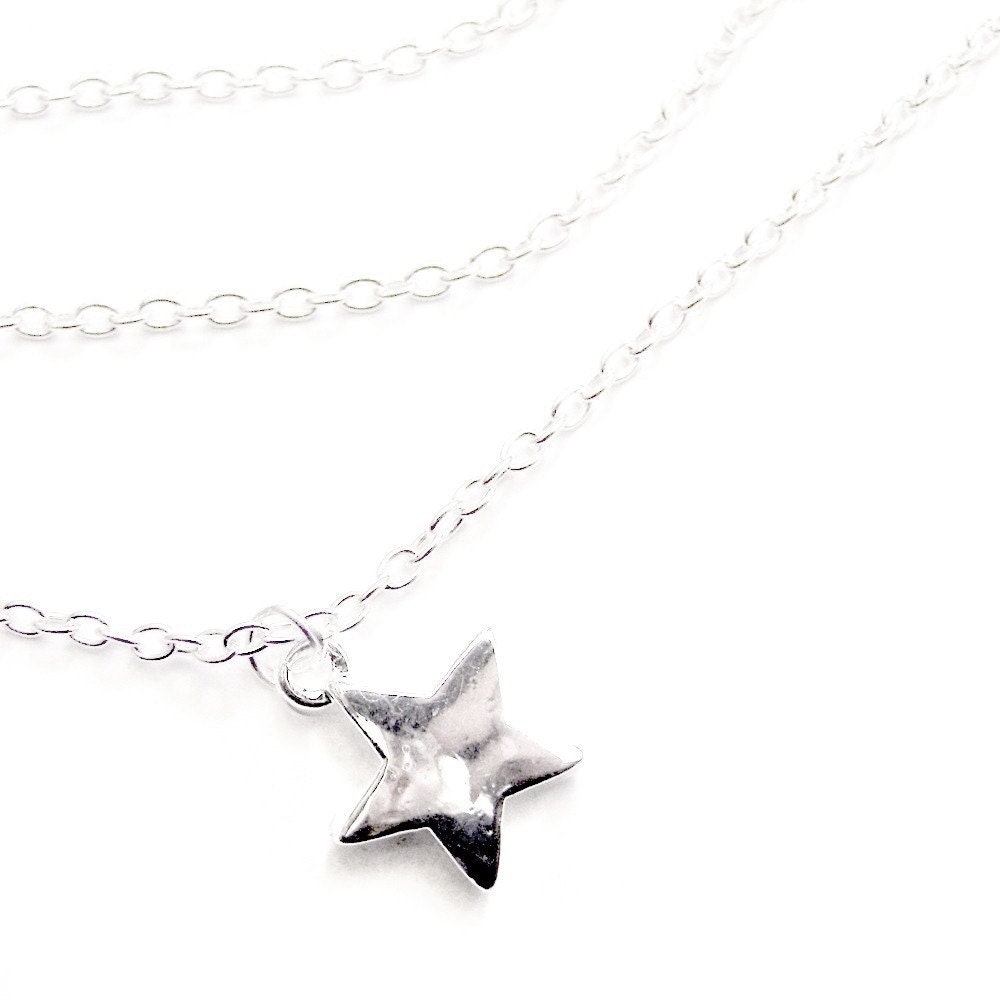 Silver Star NECKLACE .. lucky star pendant .. Make A Wish