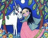 Unicorn art print kids wall art girls gift nursery baby art whimsical folk art picture childrens room decor - "Honesty"