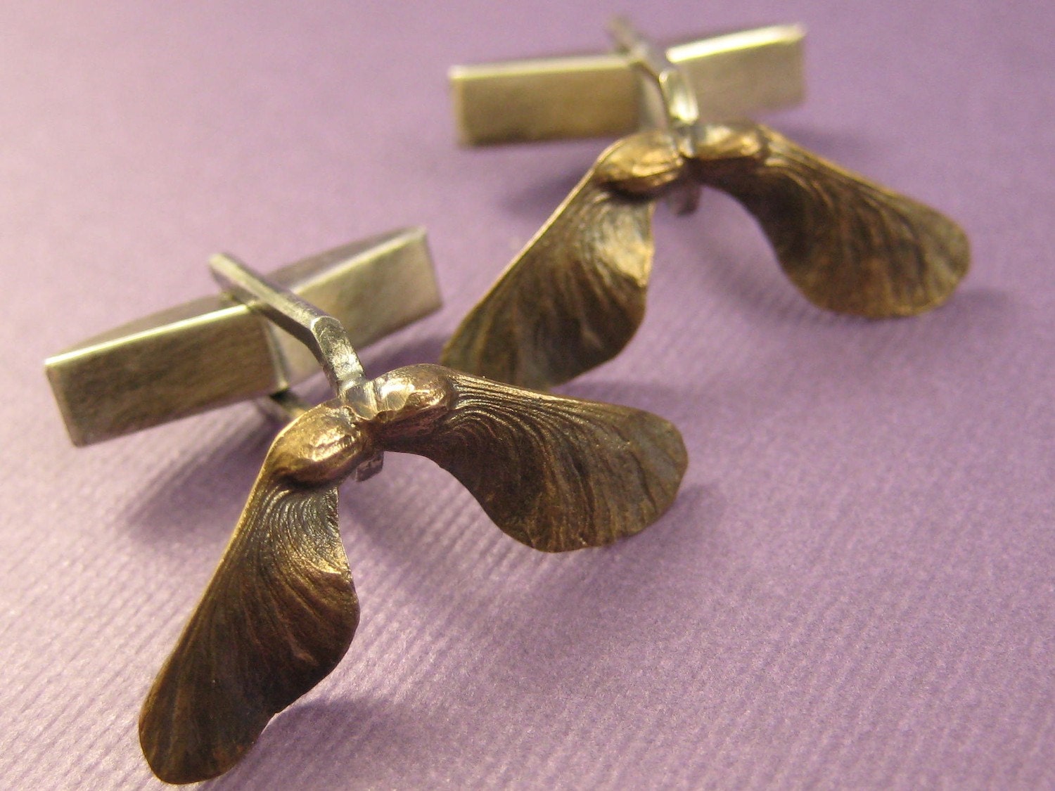 Bronze Maple  seed helicopter pod cuff links