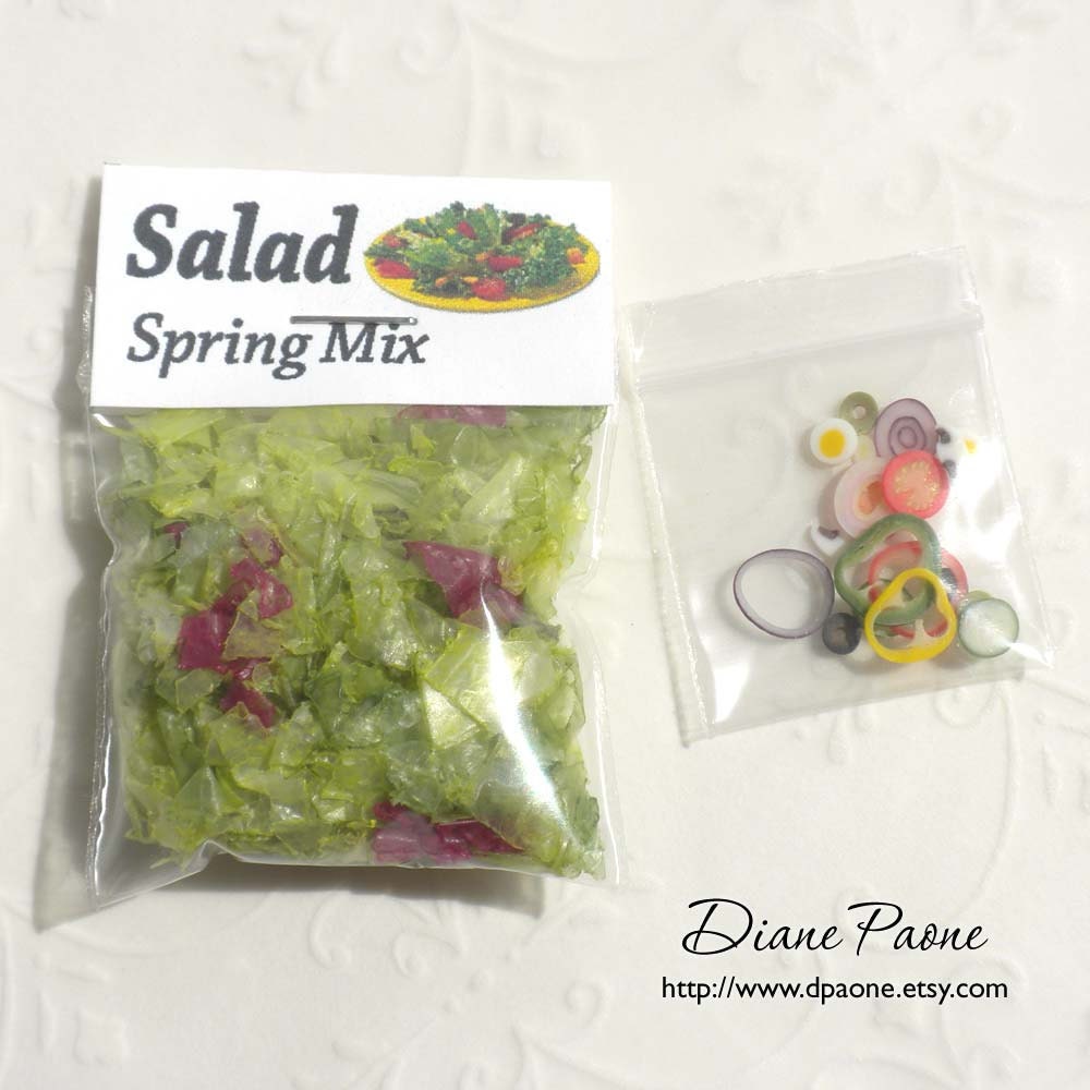 SALAD with Toppings for 2 Salads - Dollhouse Miniatures Food Supplies