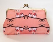 Kisslock Frame Clutch Silk Lined Pink Birds on a Branch Bridesmaid Bride Wedding Gifts Preppy Prep Bridal