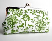Kisslock Clutch Silk Lined Green and White Silhouette Forest Frame Bridesmaid Bride Wedding Gifts Preppy Prep Bridal