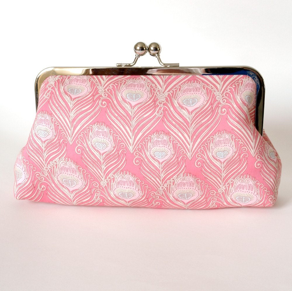 Kisslock Frame Clutch Silk Lined Pink Peacock Bridesmaid Bride Wedding Gifts Preppy Prep Bridal