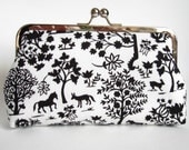OOPS Sale Kisslock Clutch Silk Lined Black and White Forest Silhouette Frame Bridesmaid Bride Wedding Gifts Preppy Prep Bridal