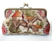 Kisslock Frame Clutch Silk Lined Red Jockey and Horse Royal Ascot Races Bridesmaid Bride Wedding Gifts Preppy