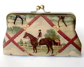 Kisslock Frame Clutch Silk Lined Jockey and Horse in Cordova Brown Royal Ascot Races Bridesmaid Bride Wedding Gifts Preppy