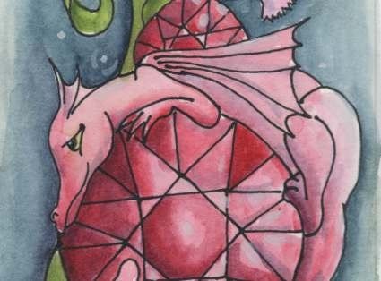 January Birthday Dragon Original Watercolor