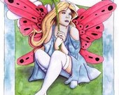 Crimson Wings Fairy Original Watercolor Painting