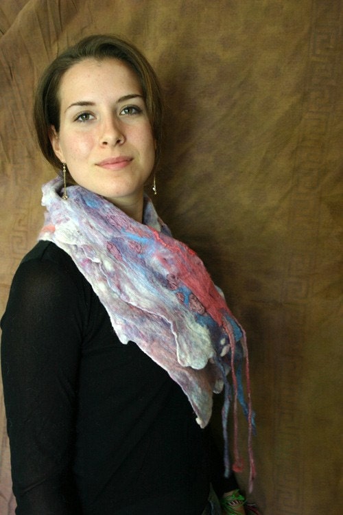 Nuno felted Lilac Blue Rose scarf
