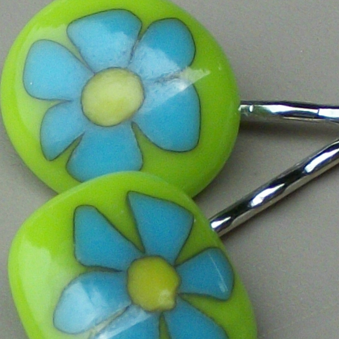 floral fused glass cabachon bobby pins