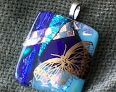 fused dichroic glass layered with 23 kt gold butterfly