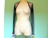 Black Fishnet Shrug With Animal Print Dots