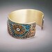 Mosaic Brass Cuff Bracelet with polymer clay inlay, Faux Wood and Sterling Silver