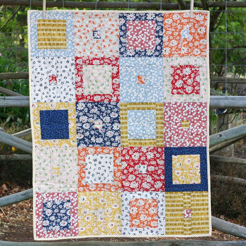 Blue, Yellow and Red Modern Baby Quilt