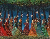 Twelve Women with Birds - Goddess Art 5x7 Greeting Card