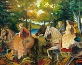 Autumn Riders Mythological Goddess Art ACEO ATC Altar Art