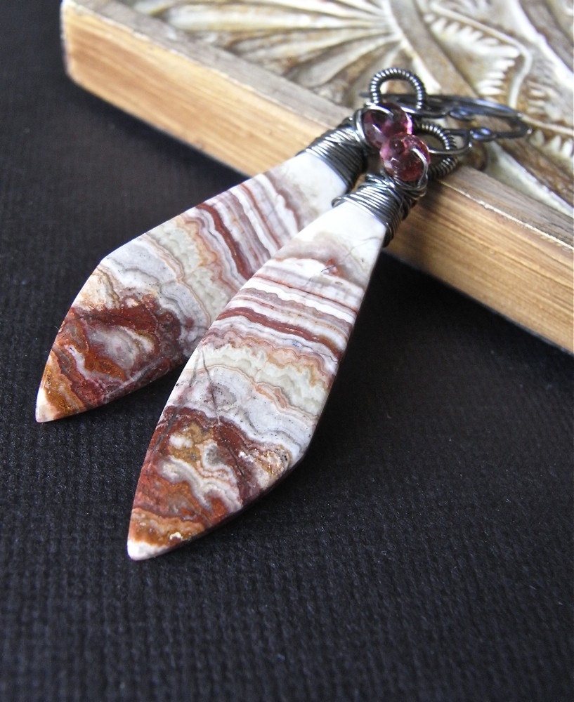 Earrings - sterling silver, oxidised, agate, tourmaline - Kalbarri