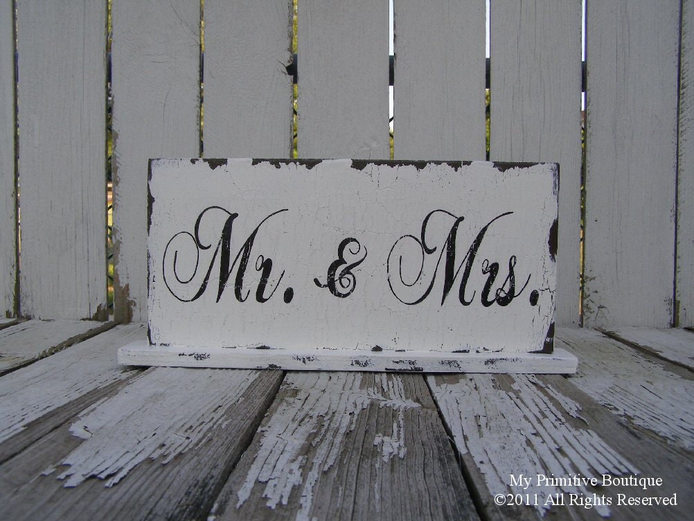 MR. & MRS. Self Standing Sign, Vintage Wedding Sign for your SWEETHEART Table, Shabby Chic Weddings, 12x6