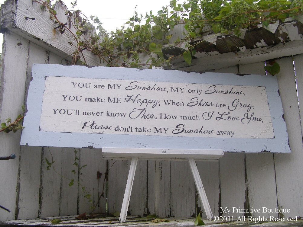 Cottage Sign, Personalized YOU Are MY SUNSHINE Sign, Nursery Decor, Vintage Sign, Baby Shower