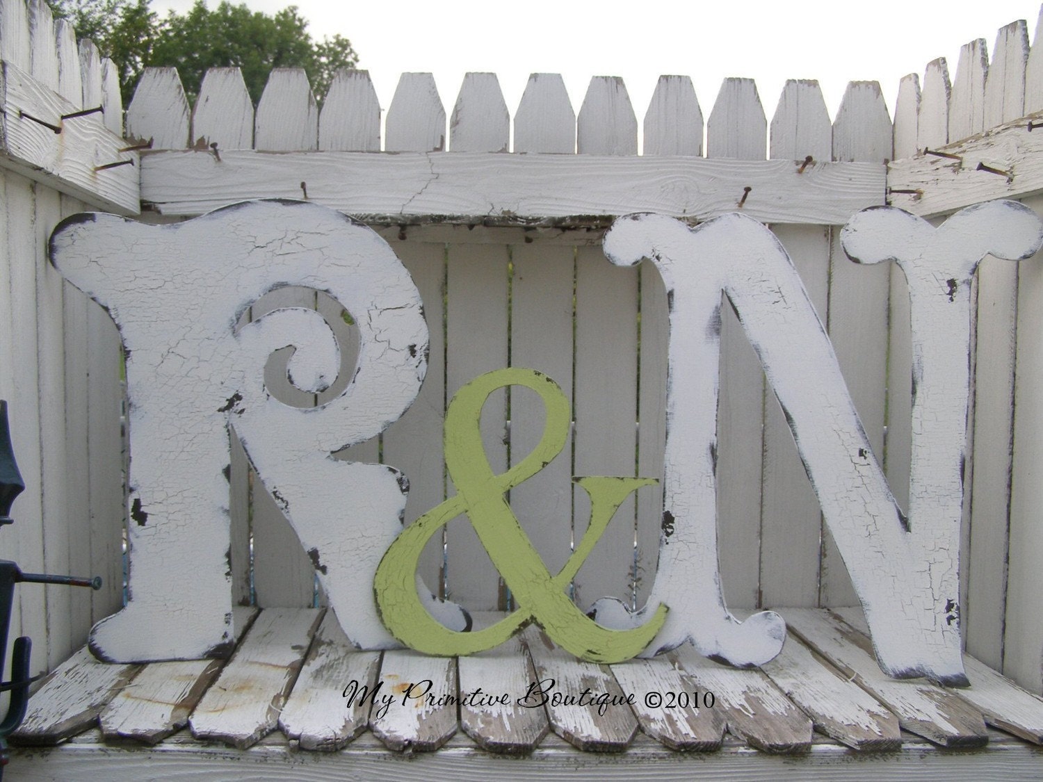 SHABBY CHIC WOODEN Letter Special, Vintage Cut Out Letters, Includes Two 24 inch Letters and One 16 inch Ampersand, Any Letters, Any Color