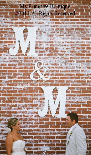 LARGE WOODEN LETTERS,  Vintage Cut Out Letters, Includes Two Letters and One  Ampersand Symbol, Any Letters, Any Color, Shabby Chic Letters