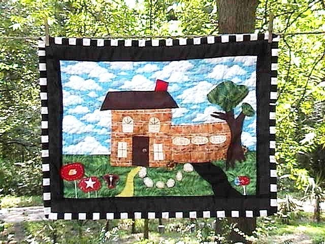 There's no place like home - Hand Quilted  Wallhanging Wall Applique Landscape House Art Quilt