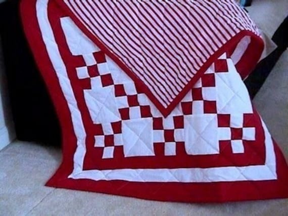 Red and White Quilted Irish Chain Bed, Crib, Lap, Wall, Throw, Toddler Quilt - PLUS - FREE SHIPPING with 2 or more items today.