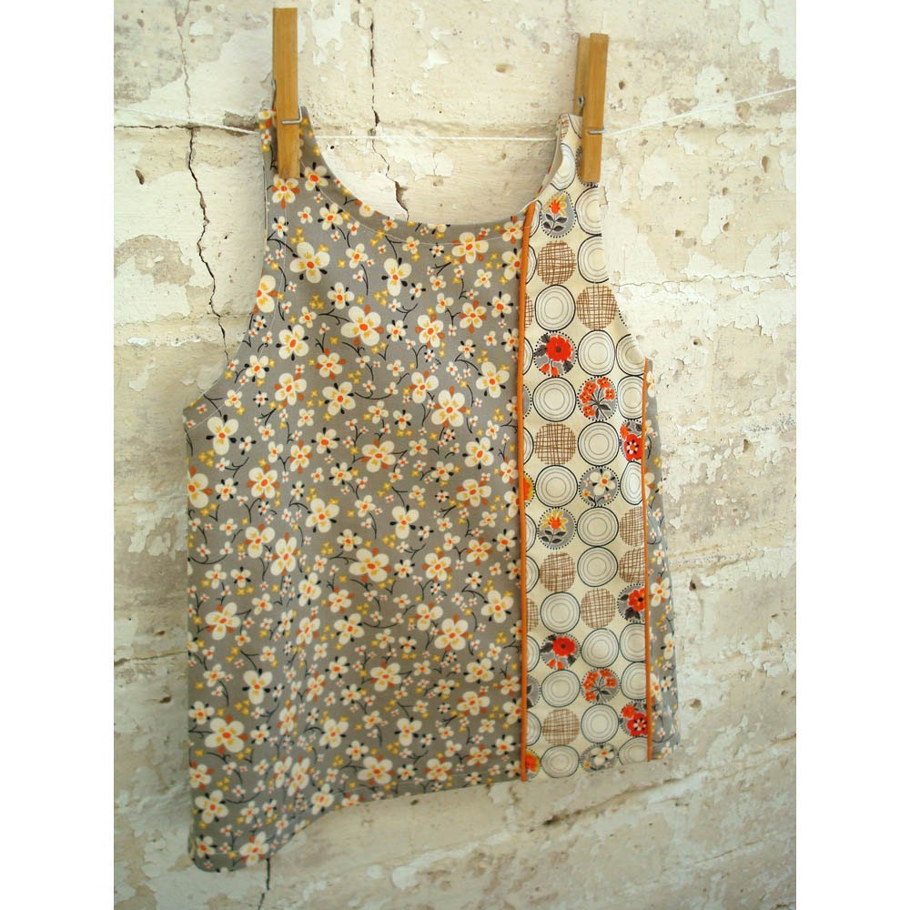 Grey and Orange Floral Shift Dress - Size 18 Months to 2T -