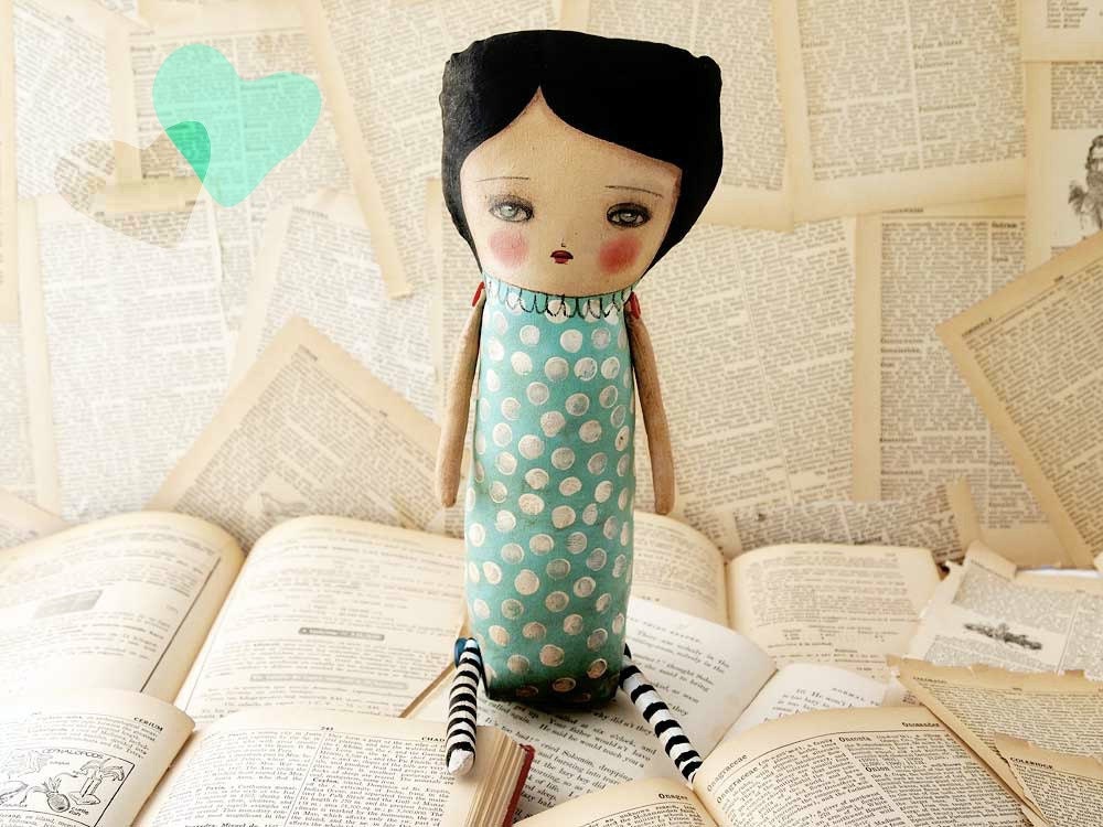 BLUEBERRY - Original Mixed Media Art Doll Plush By Danita