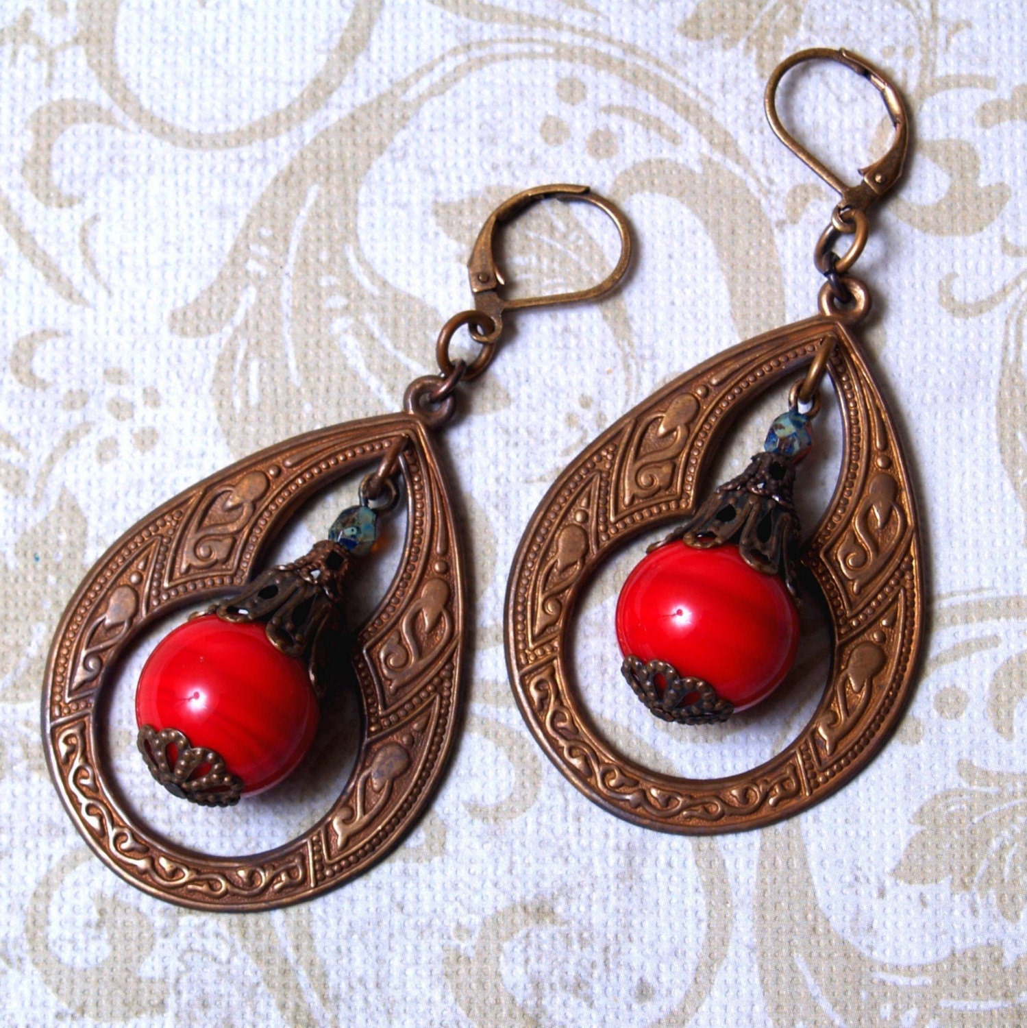 Tatiana Bohemian Teardrop Earrings in Red