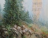 Mountain Splendor Original Painting Mixed Media, Cottage Chic Decor