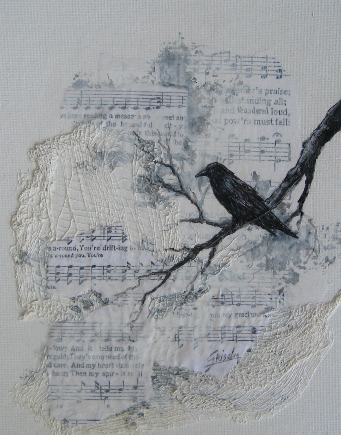 Raven, Crow Song  original mixed media painting by Griselda Tello