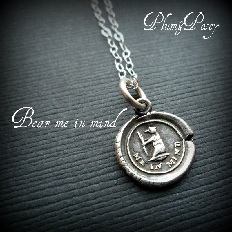 Silver Bear Necklace- Victorian Whimsy Wax Seal Necklace - Bear me in mind