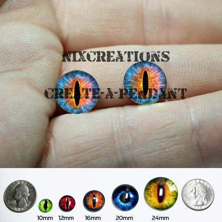 12mm Handmade Set of Evil Blue Fire Dragon Glass Taxidermy Pullip Doll Eyes Cabochons for Steampunk Jewelry Pendants
