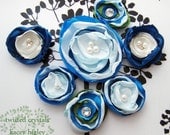 Bright navy, ice blue and cobalt blue flower filled with perfect fresh water pearls, something blue.
