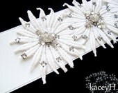 Vintage flower applique sash with vintage Swarovski crystals, finished with a velvet sash.  Ready to ship.