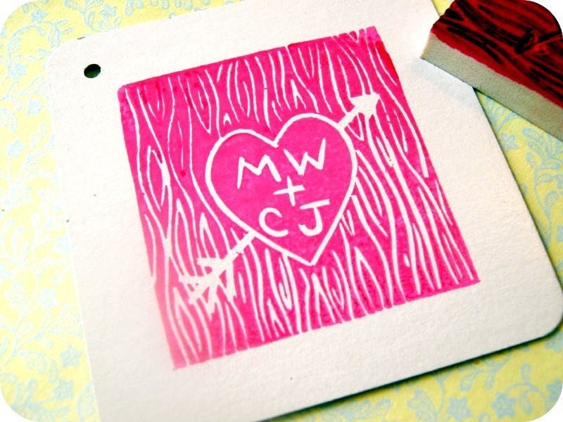 My Love, I carved our initials in a tree-Hand carved rubber stamp