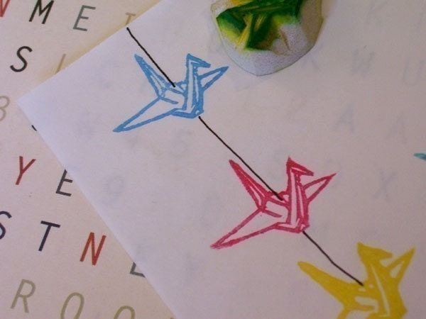 Lucky Origami Crane Hand Carved Rubber Stamp