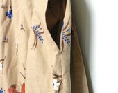 Tan Cotton FLORAL Vintage Knee SKIRT Pockets, Ladies Size Small, Flowing Loose - SALE
