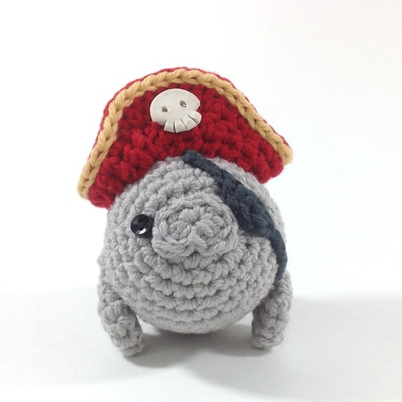Pirate Manatee, Handmade Amigurumi Toy
